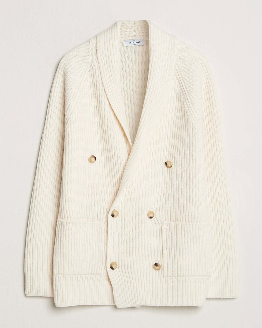 Homme | Pulls Et Tricots | Gran Sasso | Shawl Collar Heavy Knitted Wool Cardigan Cream