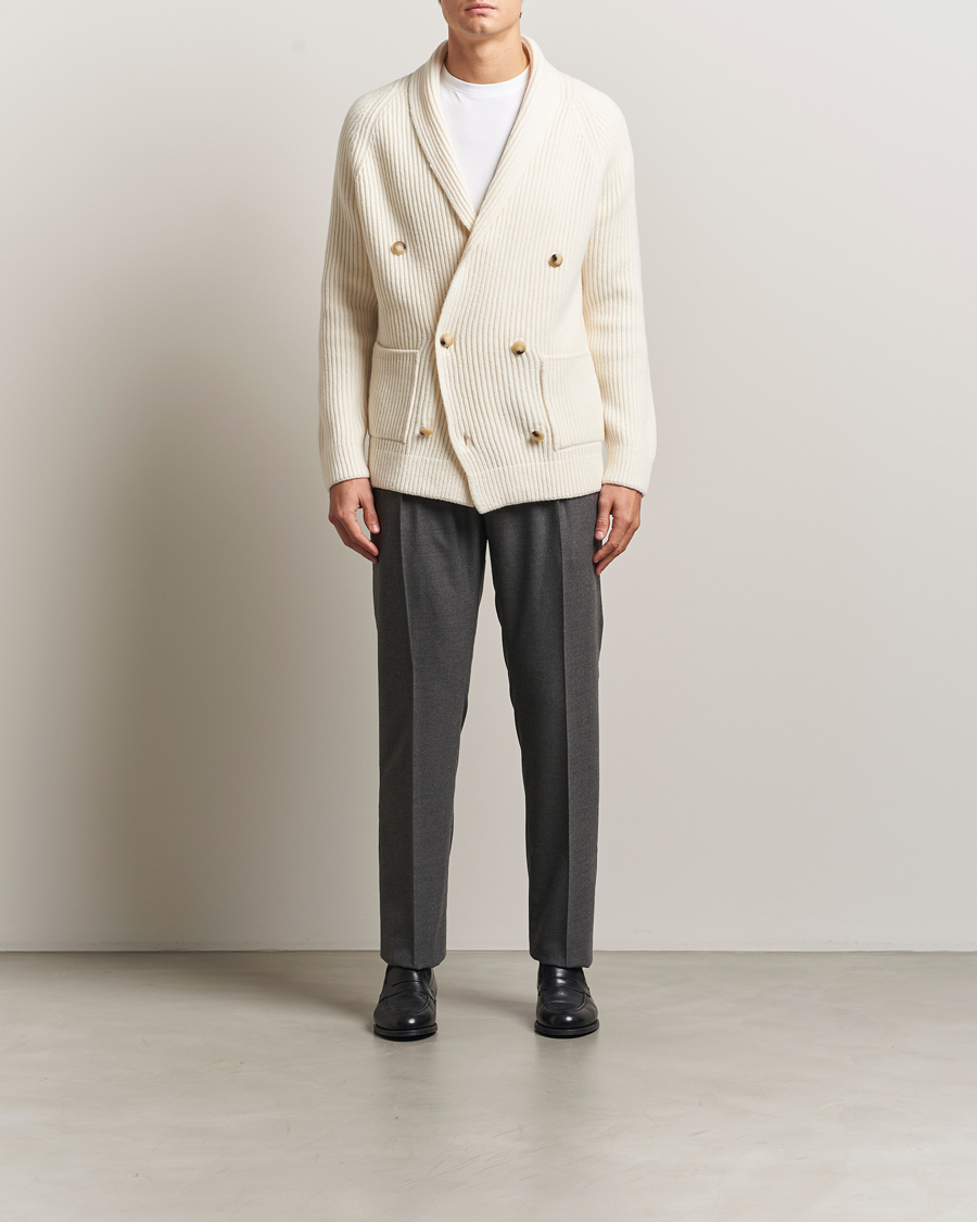 Homme | Pulls Et Tricots | Gran Sasso | Shawl Collar Heavy Knitted Wool Cardigan Cream