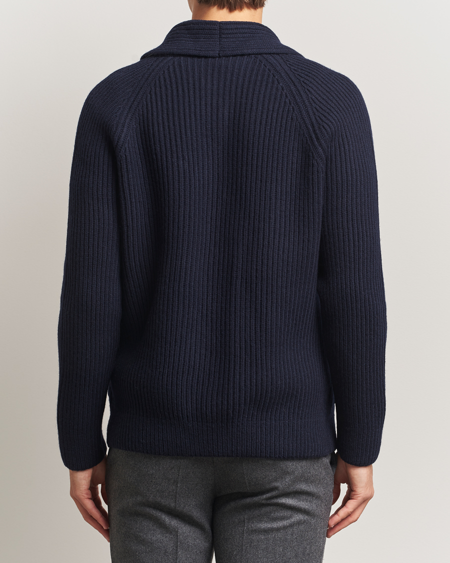Homme | Pulls Et Tricots | Gran Sasso | Shawl Collar Heavy Knitted Wool Cardigan Navy