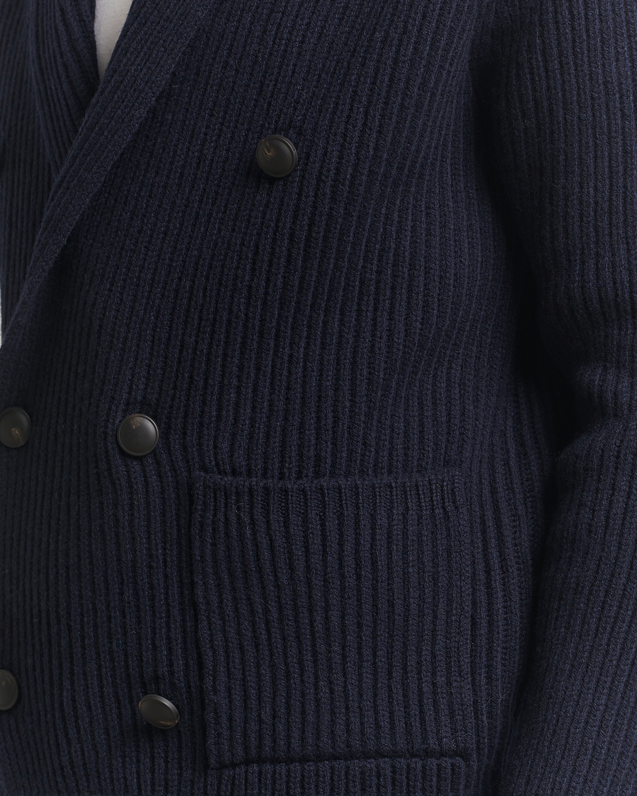 Homme | Pulls Et Tricots | Gran Sasso | Shawl Collar Heavy Knitted Wool Cardigan Navy