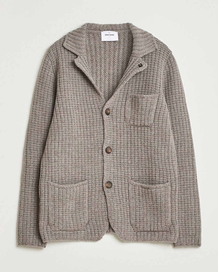 Homme | Pulls Et Tricots | Gran Sasso | Heavy Knitted Wool Cardigan Taupe Melange