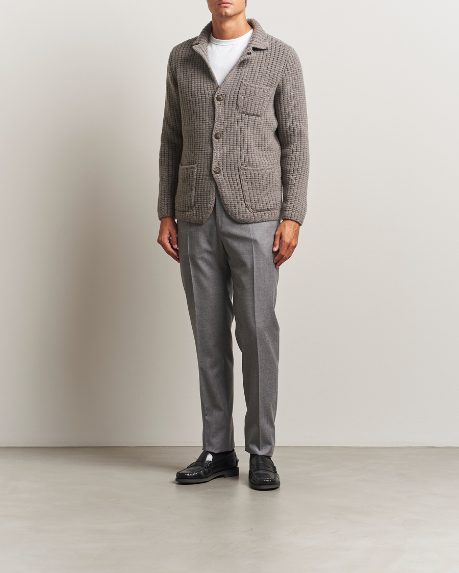 Homme | Pulls Et Tricots | Gran Sasso | Heavy Knitted Wool Cardigan Taupe Melange