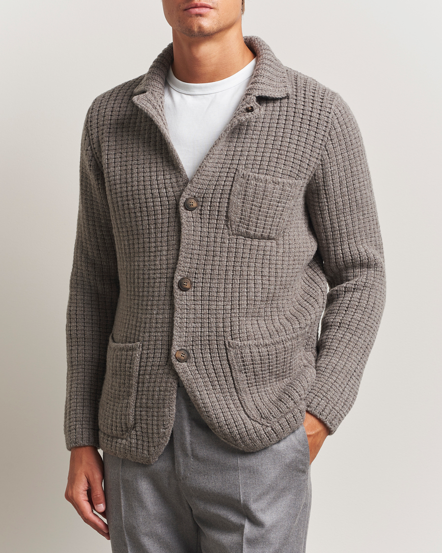 Homme | Pulls Et Tricots | Gran Sasso | Heavy Knitted Wool Cardigan Taupe Melange