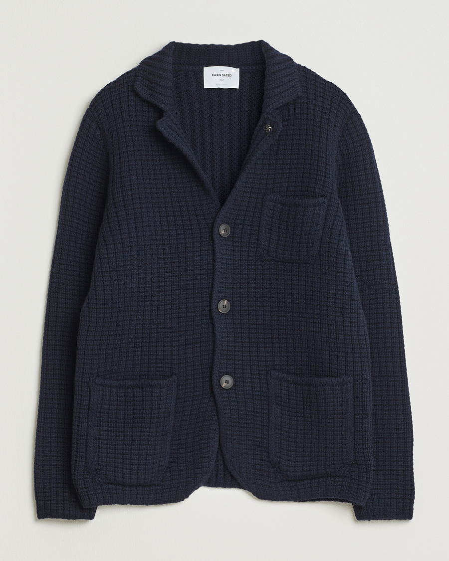 Homme | Pulls Et Tricots | Gran Sasso | Heavy Knitted Wool Cardigan Navy
