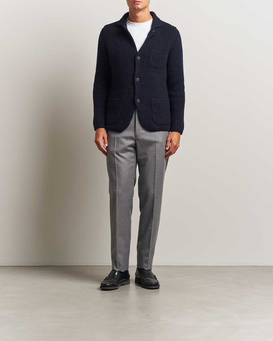 Homme | Pulls Et Tricots | Gran Sasso | Heavy Knitted Wool Cardigan Navy