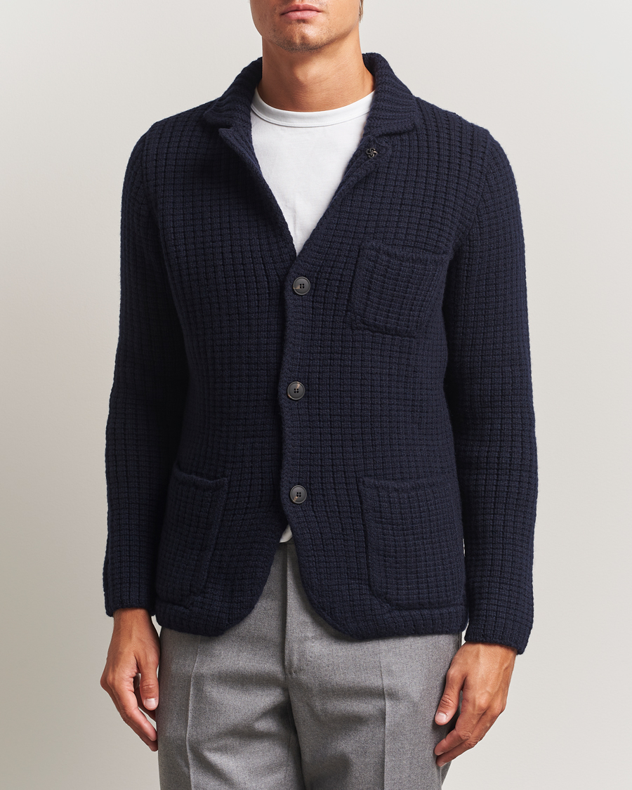 Homme | Pulls Et Tricots | Gran Sasso | Heavy Knitted Wool Cardigan Navy