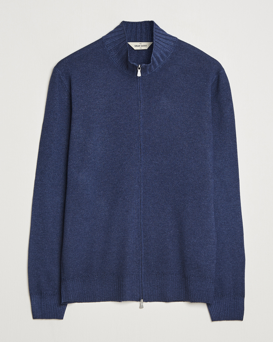 Homme | Pulls Et Tricots | Gran Sasso | Wool/Cashmere Washed Full Zip Navy Melange