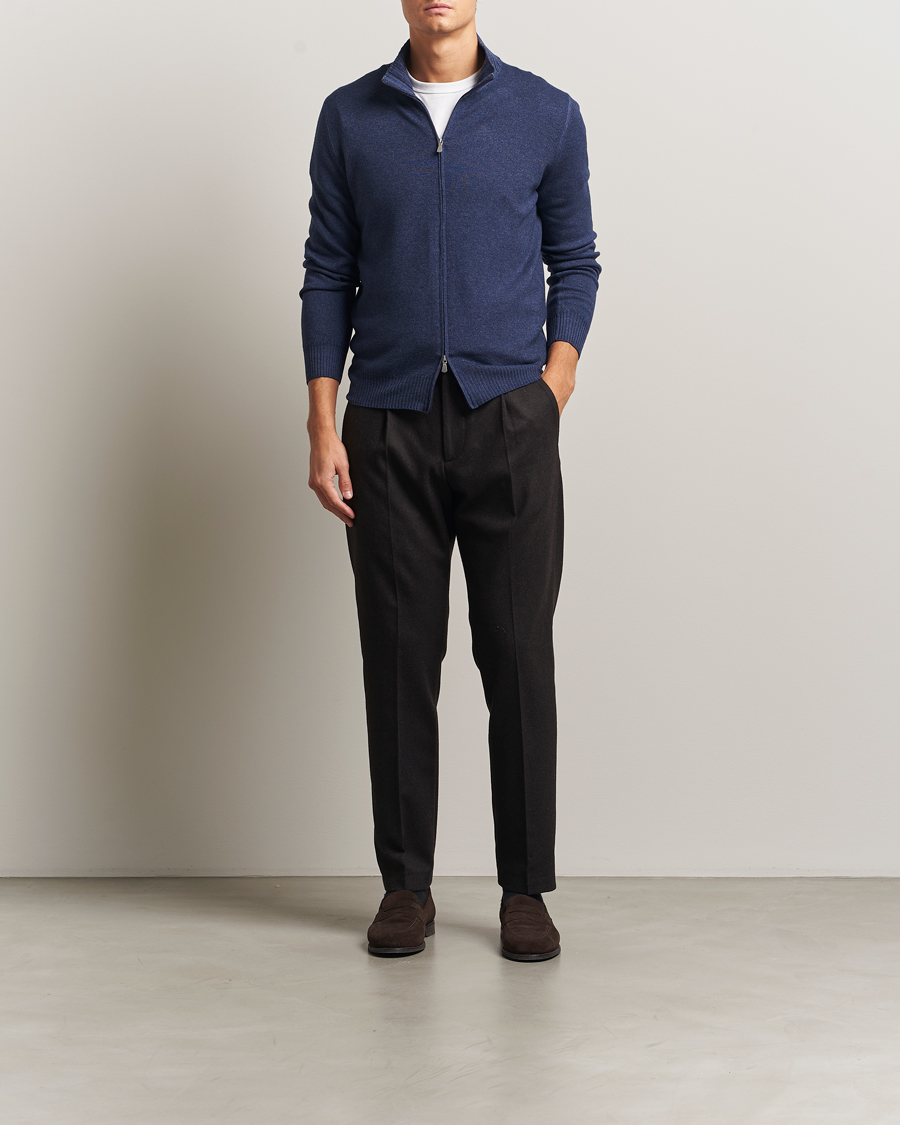 Homme | Pulls Et Tricots | Gran Sasso | Wool/Cashmere Washed Full Zip Navy Melange