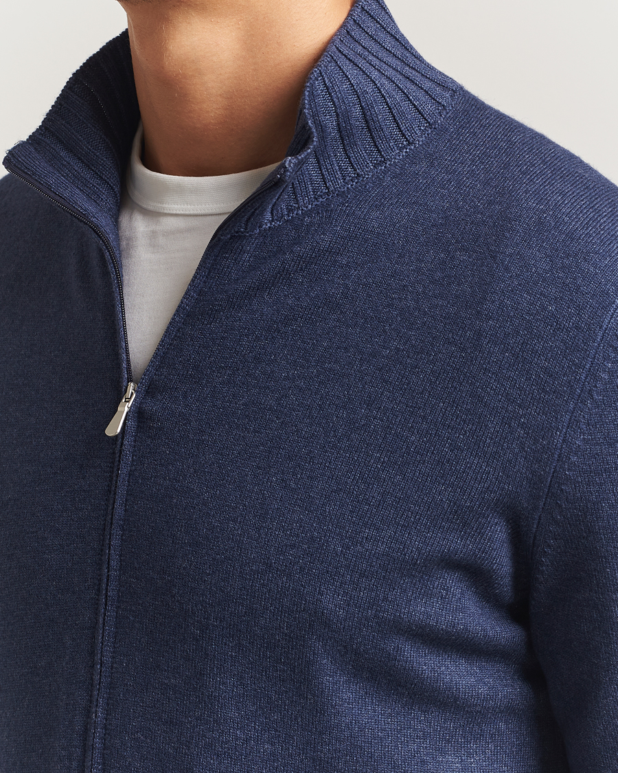 Homme | Pulls Et Tricots | Gran Sasso | Wool/Cashmere Washed Full Zip Navy Melange