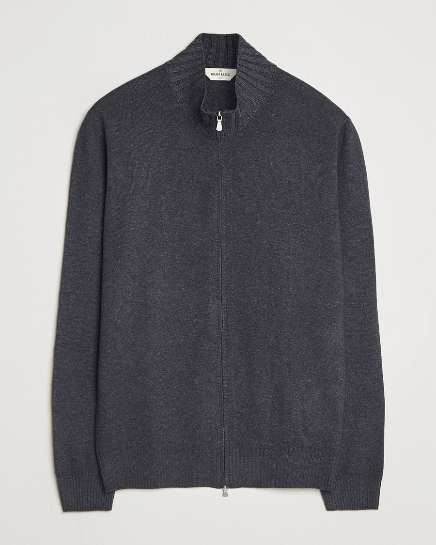 Homme | Pulls Et Tricots | Gran Sasso | Wool/Cashmere Washed Full Zip Asphalt