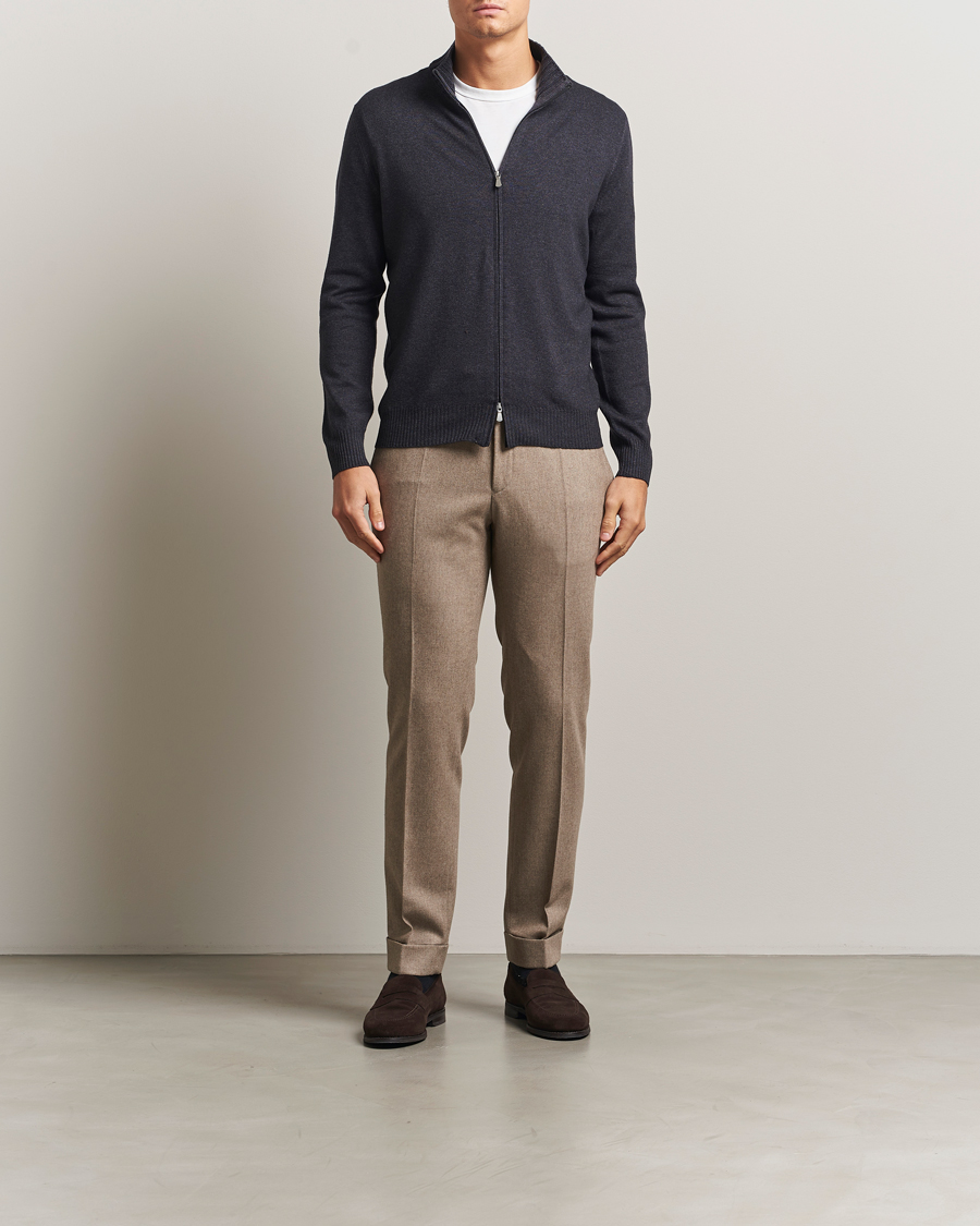Homme | Pulls Et Tricots | Gran Sasso | Wool/Cashmere Washed Full Zip Asphalt