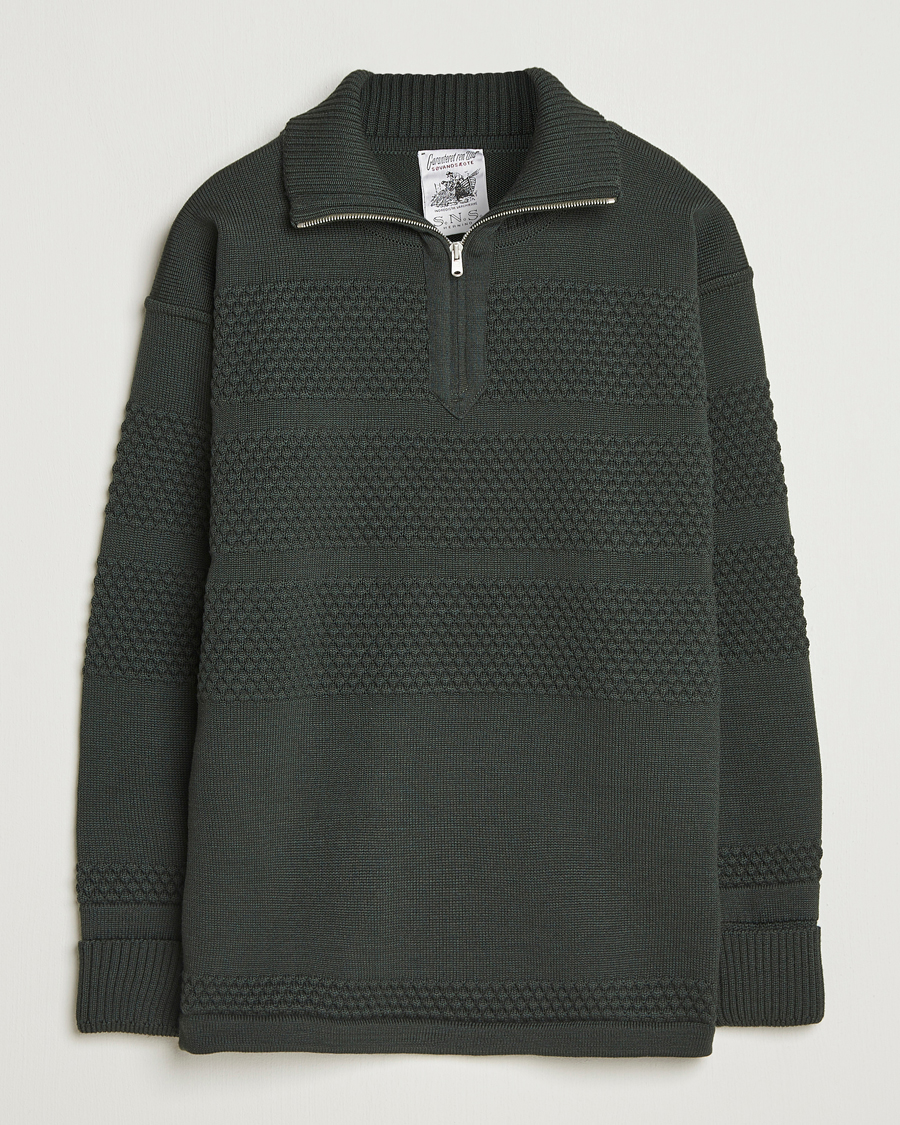 Homme | Pulls Et Tricots | S.N.S. Herning | Fisherman Wool Short Zip Dark Forest Green
