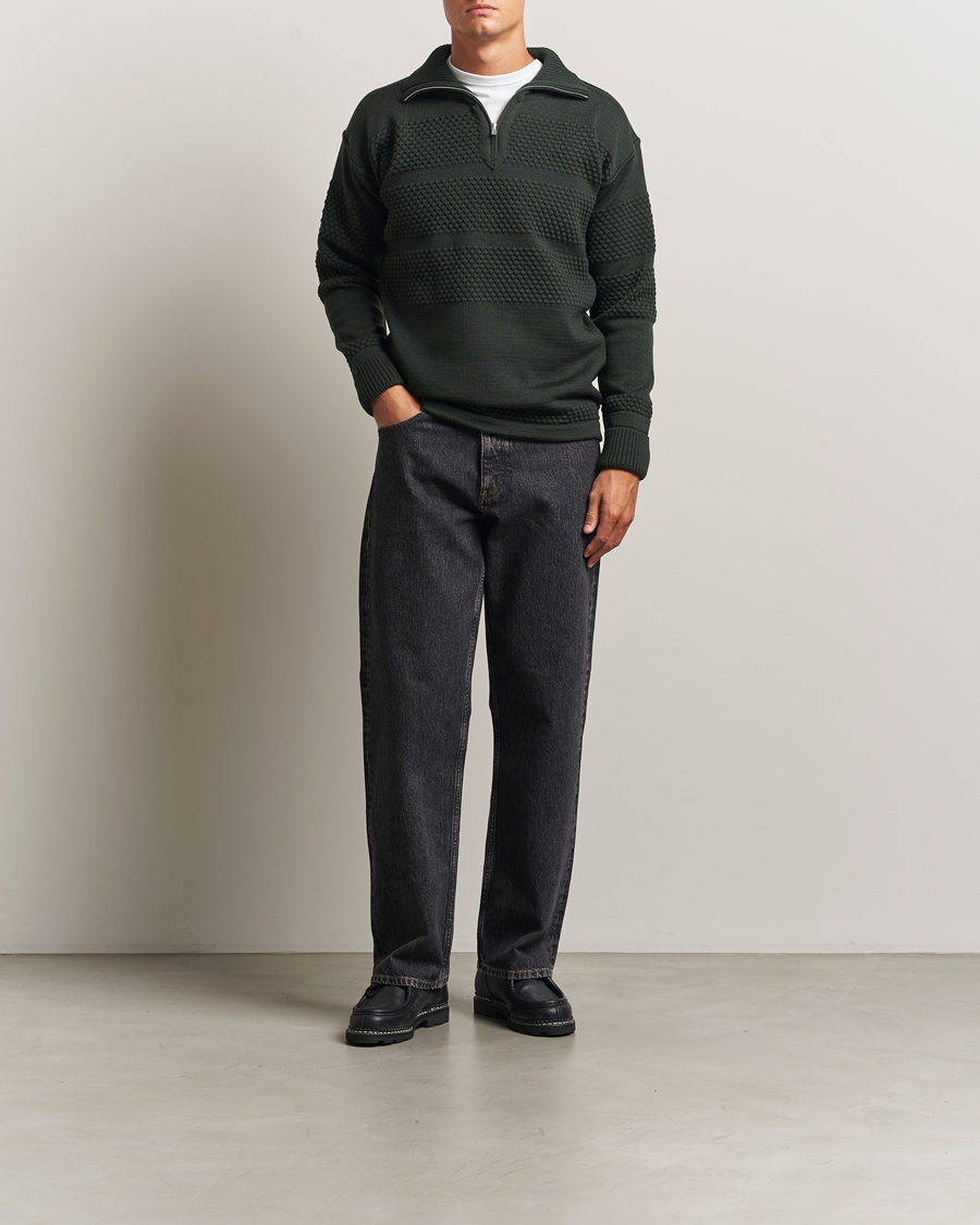 Homme | Pulls Et Tricots | S.N.S. Herning | Fisherman Wool Short Zip Dark Forest Green