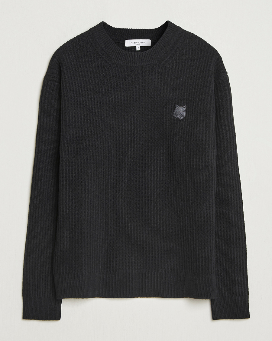 Homme | Pulls Et Tricots | Maison Kitsuné | Tonal Fox Head Wool Ribbed Sweater Black