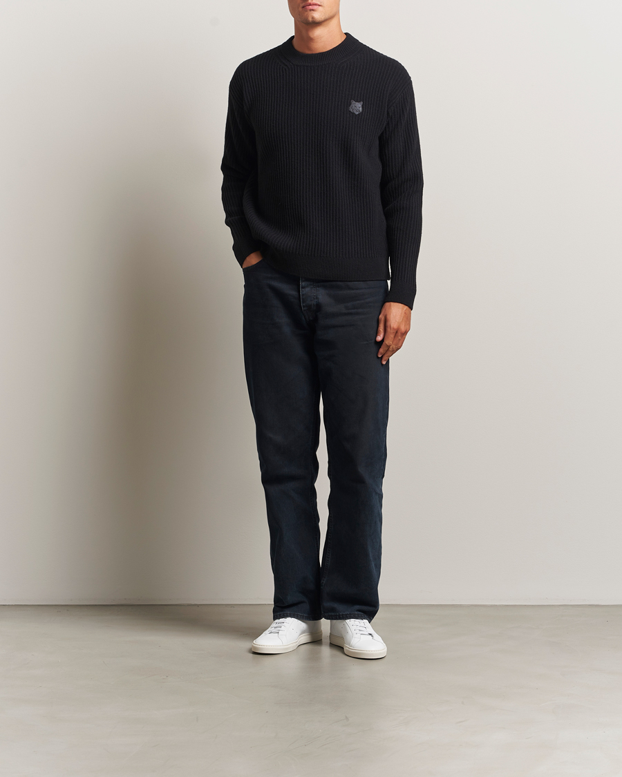 Homme | Pulls Et Tricots | Maison Kitsuné | Tonal Fox Head Wool Ribbed Sweater Black