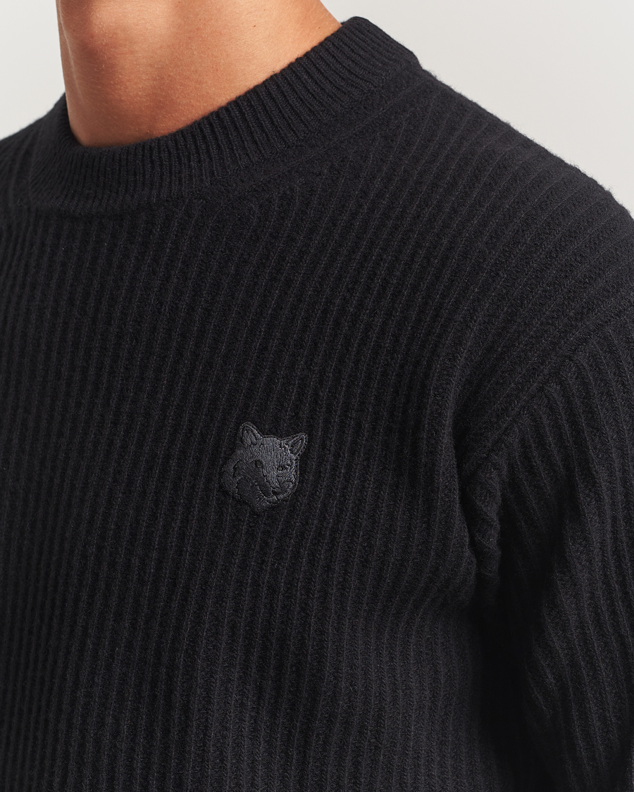 Homme | Pulls Et Tricots | Maison Kitsuné | Tonal Fox Head Wool Ribbed Sweater Black
