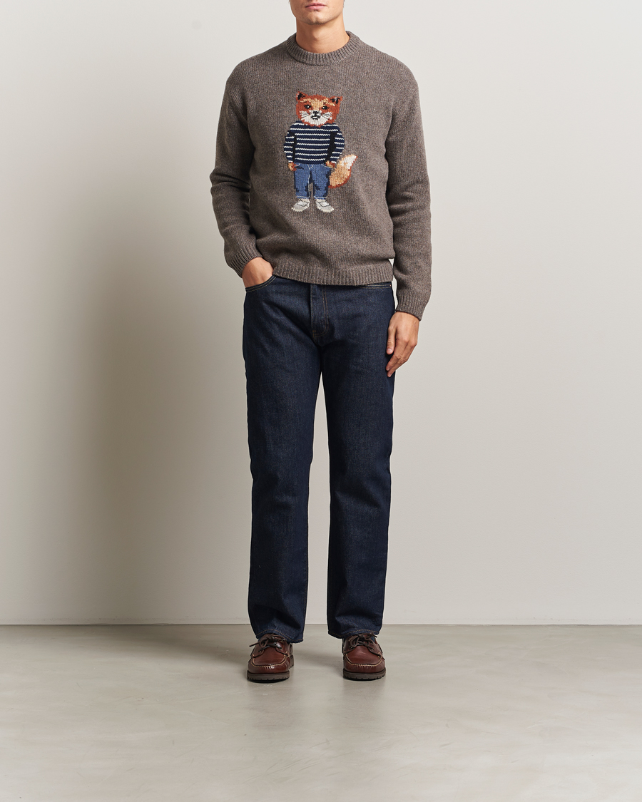Homme | Pulls Et Tricots | Maison Kitsuné | Dressed Fox Wool Knitted Sweater Dark Grey Melange