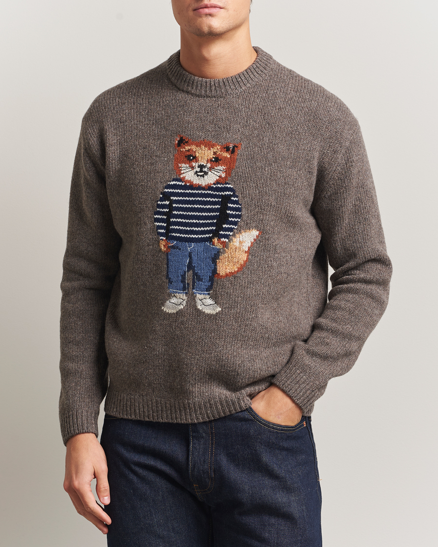 Homme | Pulls Et Tricots | Maison Kitsuné | Dressed Fox Wool Knitted Sweater Dark Grey Melange