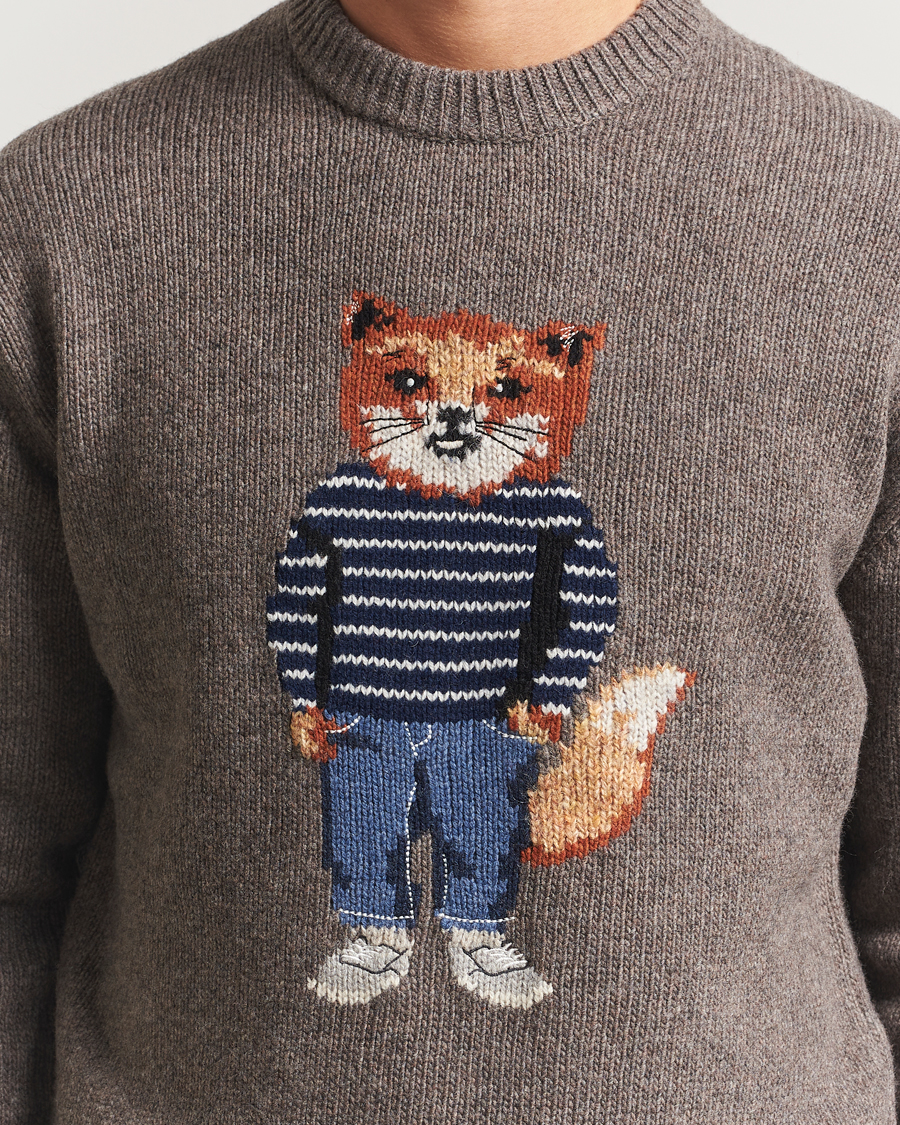 Homme | Pulls Et Tricots | Maison Kitsuné | Dressed Fox Wool Knitted Sweater Dark Grey Melange