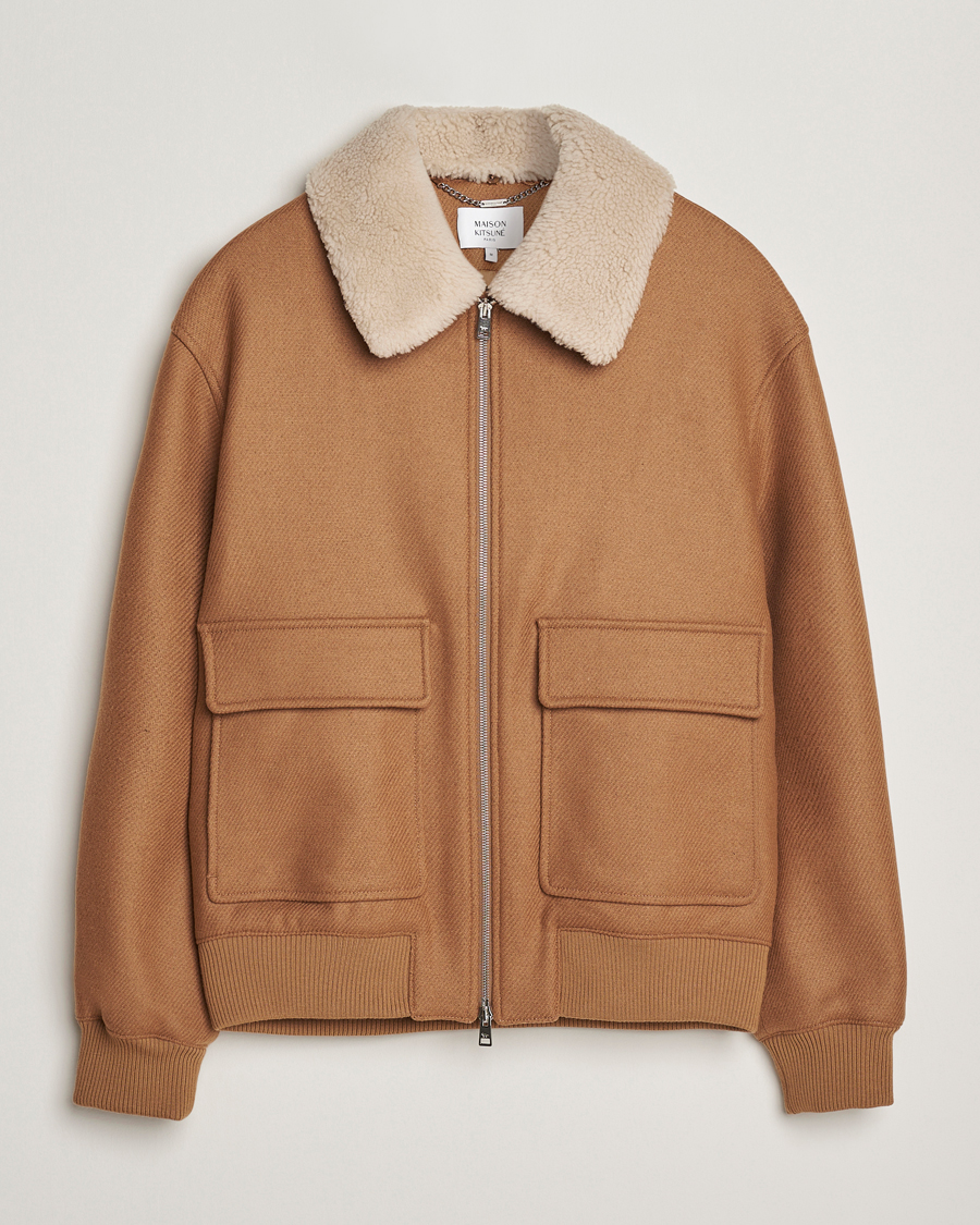 Homme | Manteaux Et Vestes | Maison Kitsuné | Wool Shearling Collar Aviator Jacket Ginger Brown