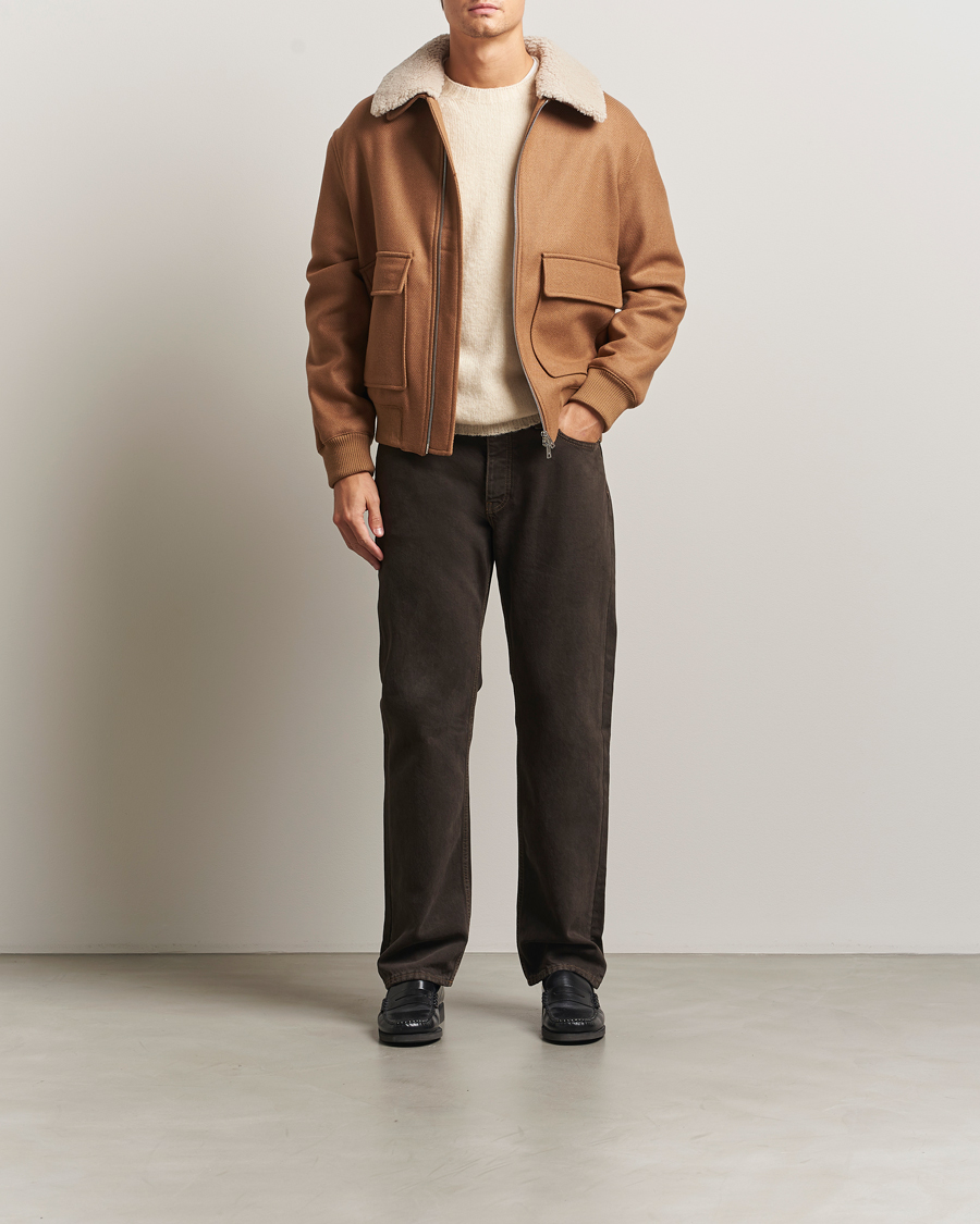 Homme | Manteaux Et Vestes | Maison Kitsuné | Wool Shearling Collar Aviator Jacket Ginger Brown