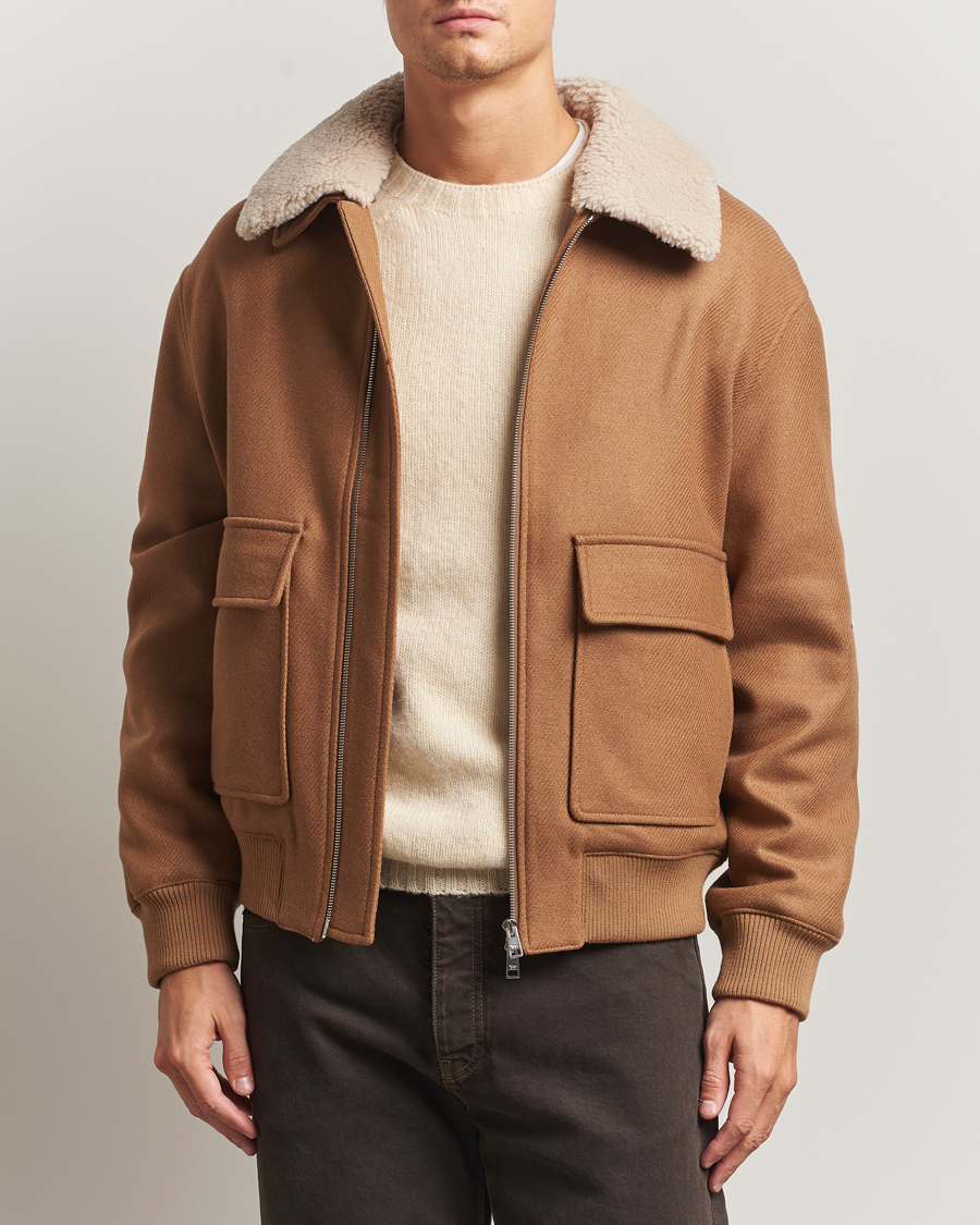 Homme | Manteaux Et Vestes | Maison Kitsuné | Wool Shearling Collar Aviator Jacket Ginger Brown