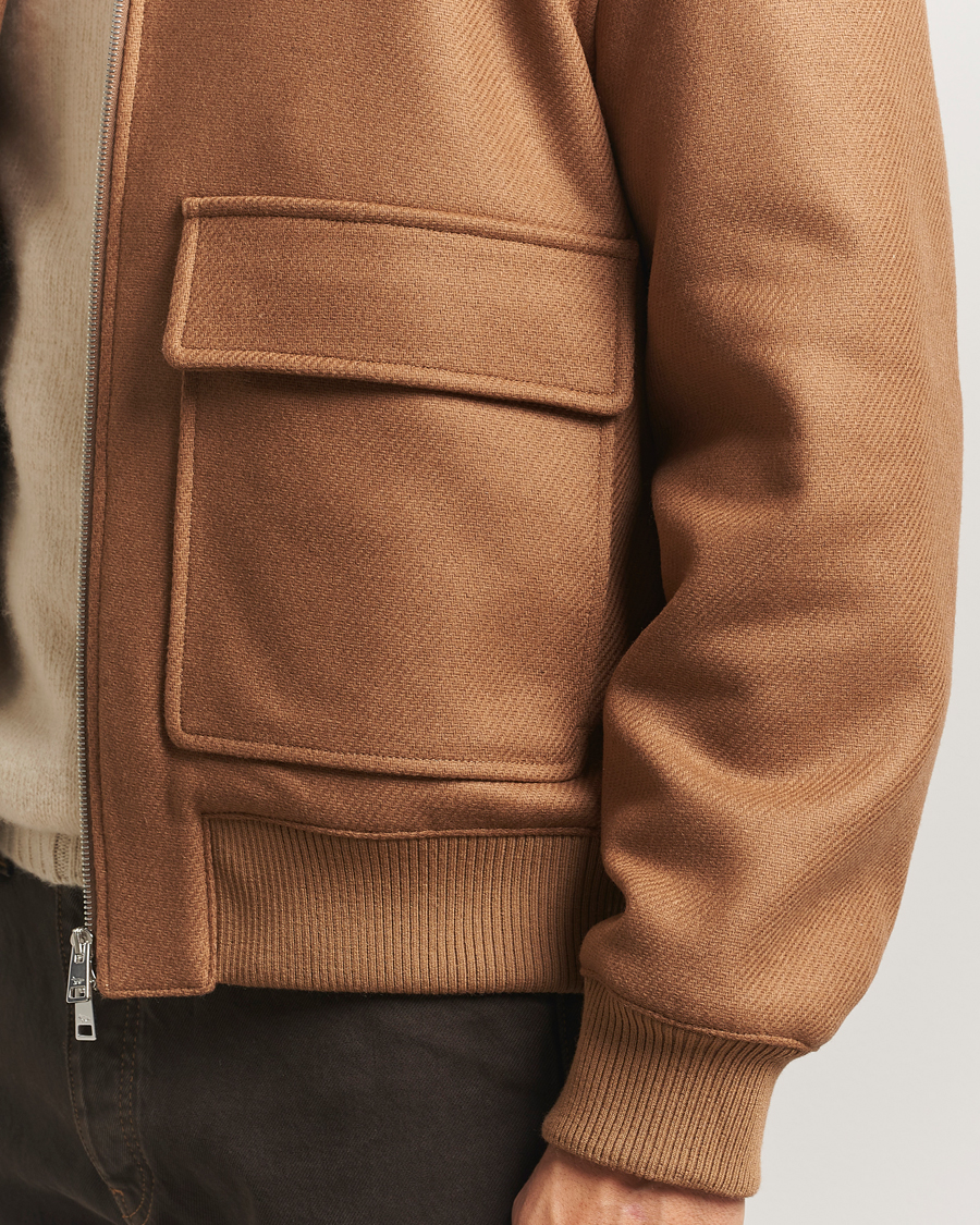 Homme | Manteaux Et Vestes | Maison Kitsuné | Wool Shearling Collar Aviator Jacket Ginger Brown