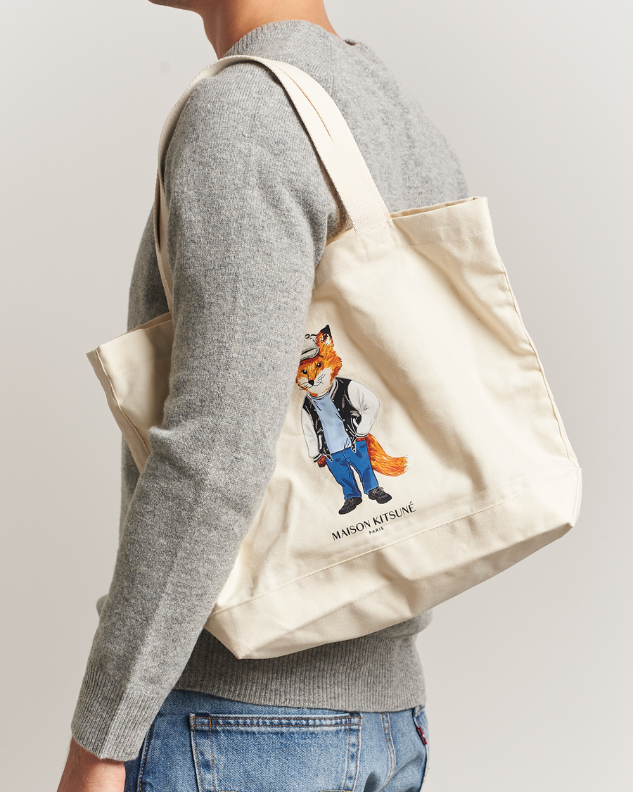 Homme | Maison Kitsuné Dressed Fox Tote Bag Ecru | Maison Kitsuné | Dressed Fox Tote Bag Ecru