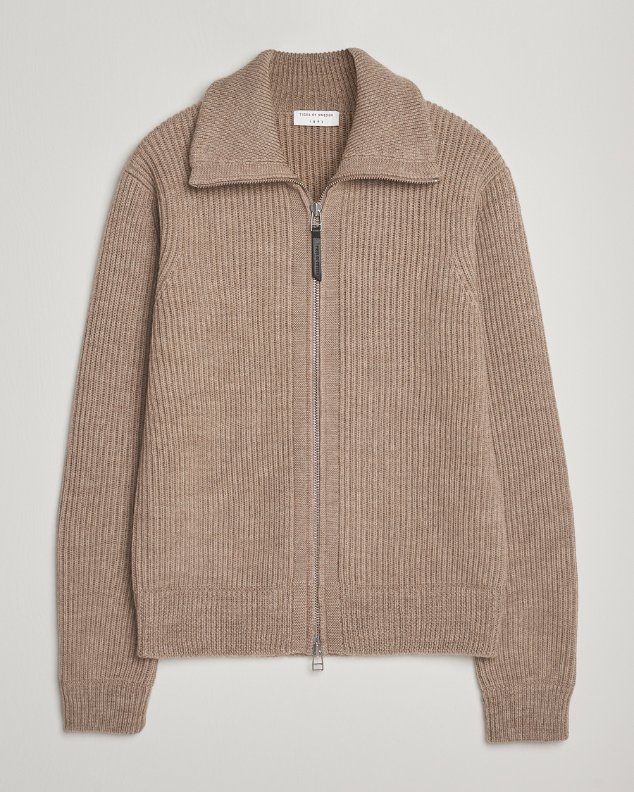 Homme | Pulls Et Tricots | Tiger of Sweden | Niall Heavy Wool Full Zip Beige Melange
