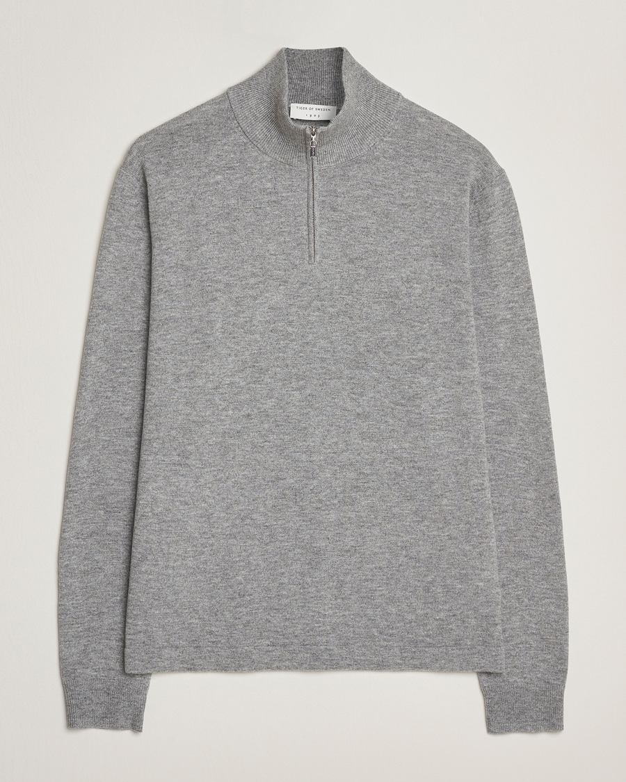 Homme | Pulls Et Tricots | Tiger of Sweden | Travis Wool/Cashmere Half Zip Light Grey Melange