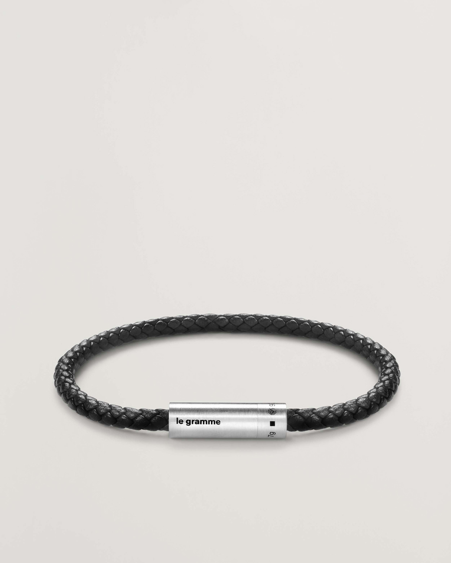 Homme | Bijoux | LE GRAMME | Leather Cable Bracelet Black/Sterling Silver 7g
