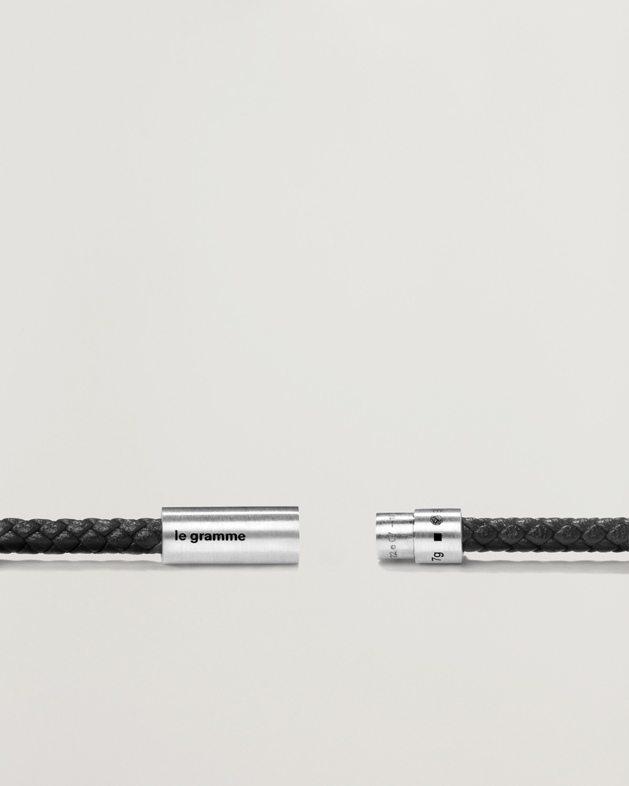Homme | Bijoux | LE GRAMME | Leather Cable Bracelet Black/Sterling Silver 7g