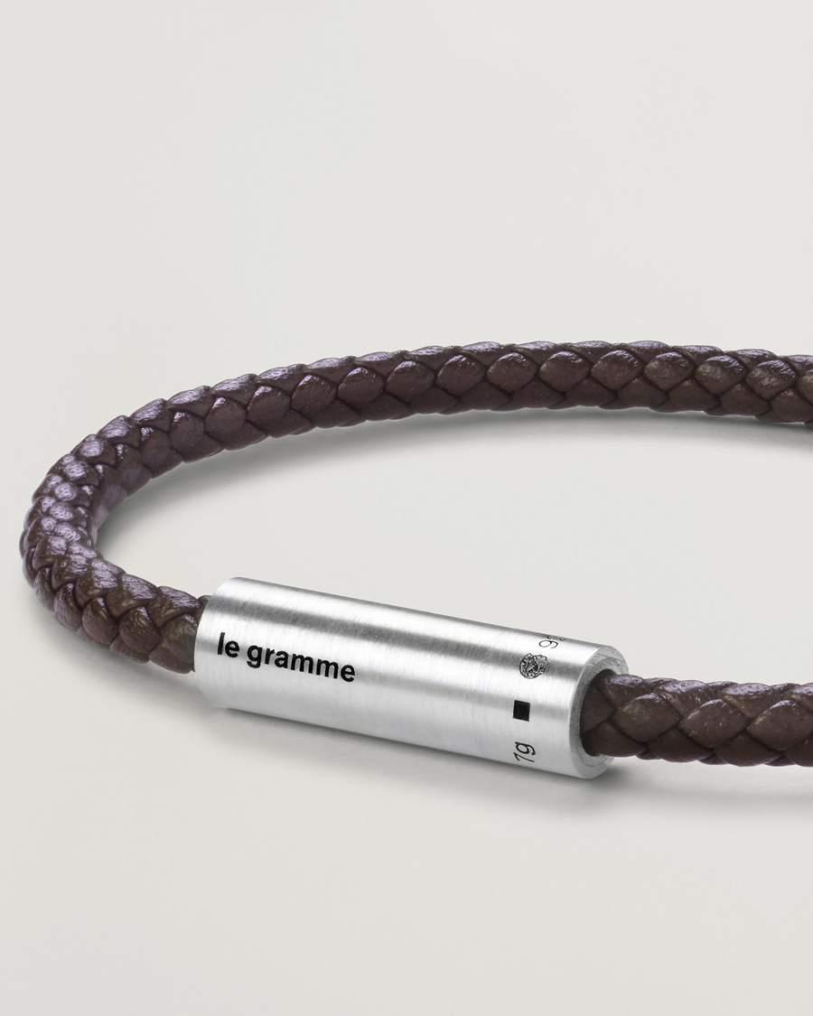 Homme | Bijoux | LE GRAMME | Leather Cable Bracelet Brown/Sterling Silver 7g