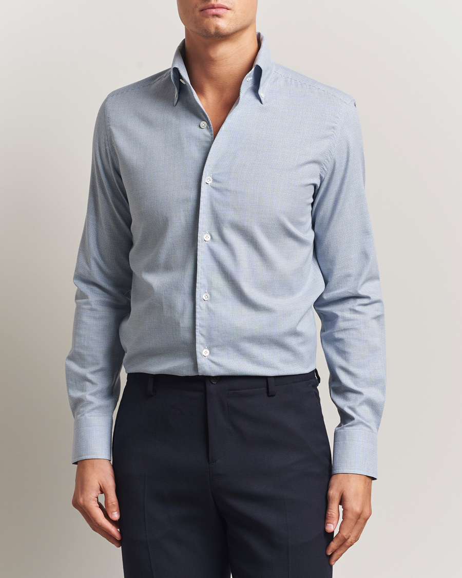 Homme | Chemises | 100Hands | Micro Houndstooth Flannel Button Down Blue