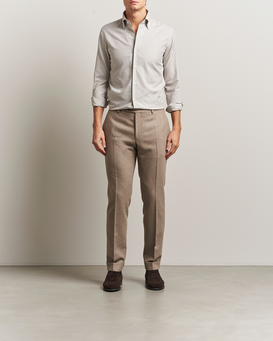 Homme | Chemises | 100Hands | Micro Houndstooth Flannel Button Down Beige