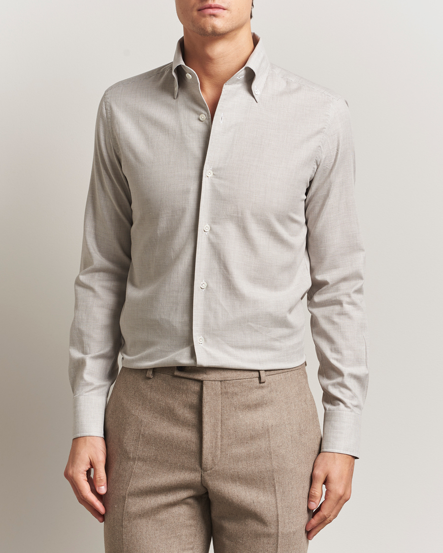 Homme | Chemises | 100Hands | Micro Houndstooth Flannel Button Down Beige