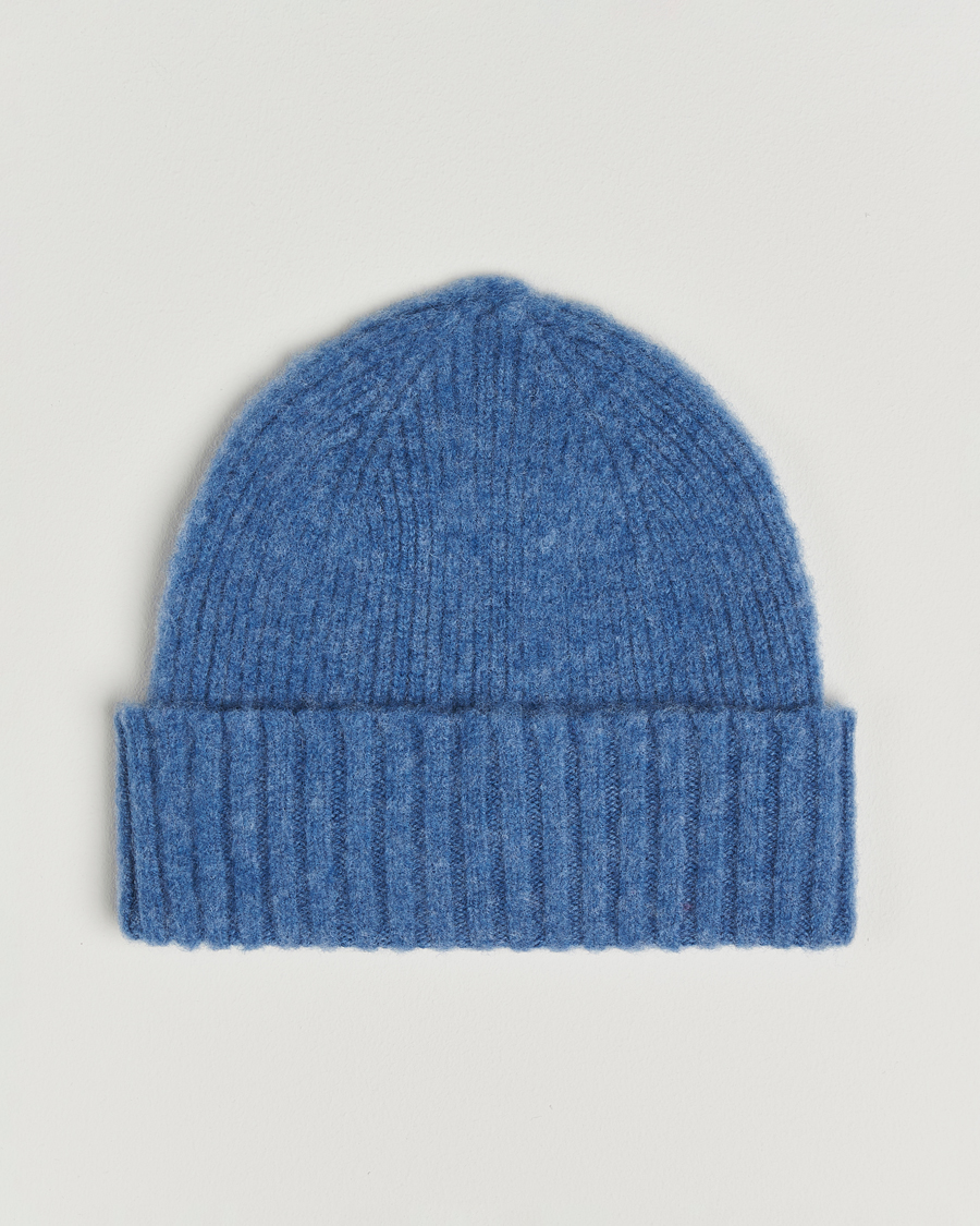 Homme | Bonnets | Robert Mackie | Rona Ribbed Shaggy Lambswool Beanie Light Blue