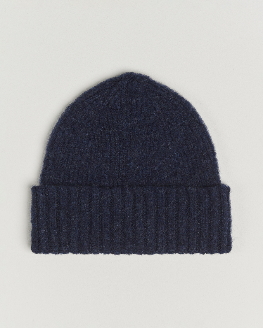 Homme | Bonnets | Robert Mackie | Rona Ribbed Shaggy Lambswool Beanie Blue