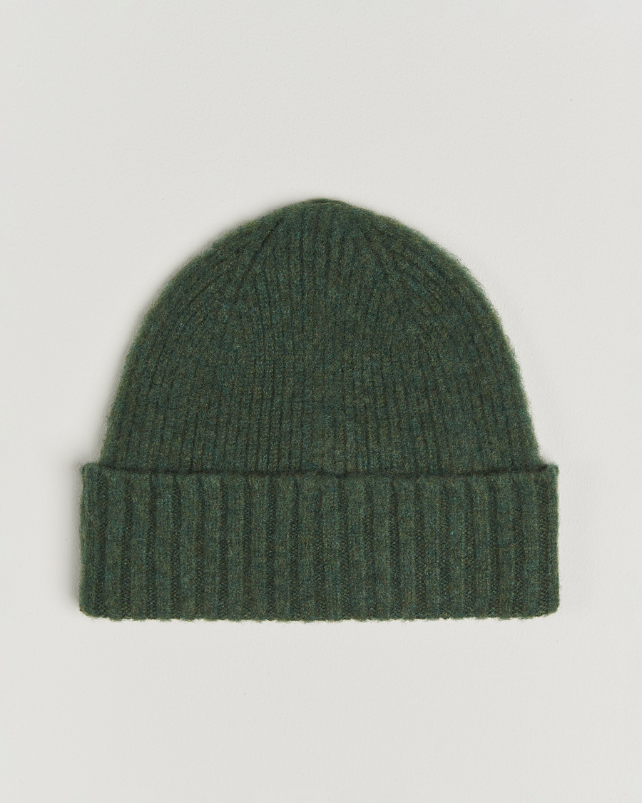 Homme | Bonnets | Robert Mackie | Rona Ribbed Shaggy Lambswool Beanie Green