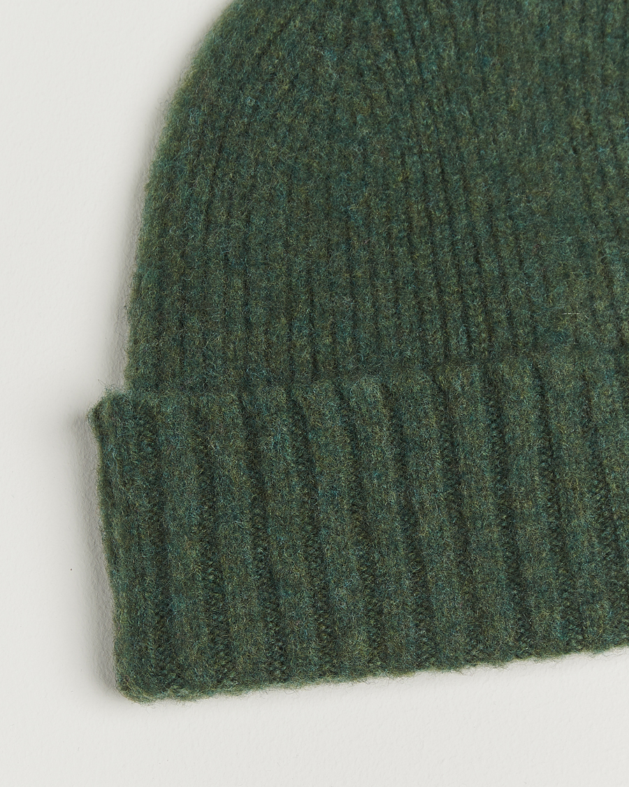 Homme | Bonnets | Robert Mackie | Rona Ribbed Shaggy Lambswool Beanie Green