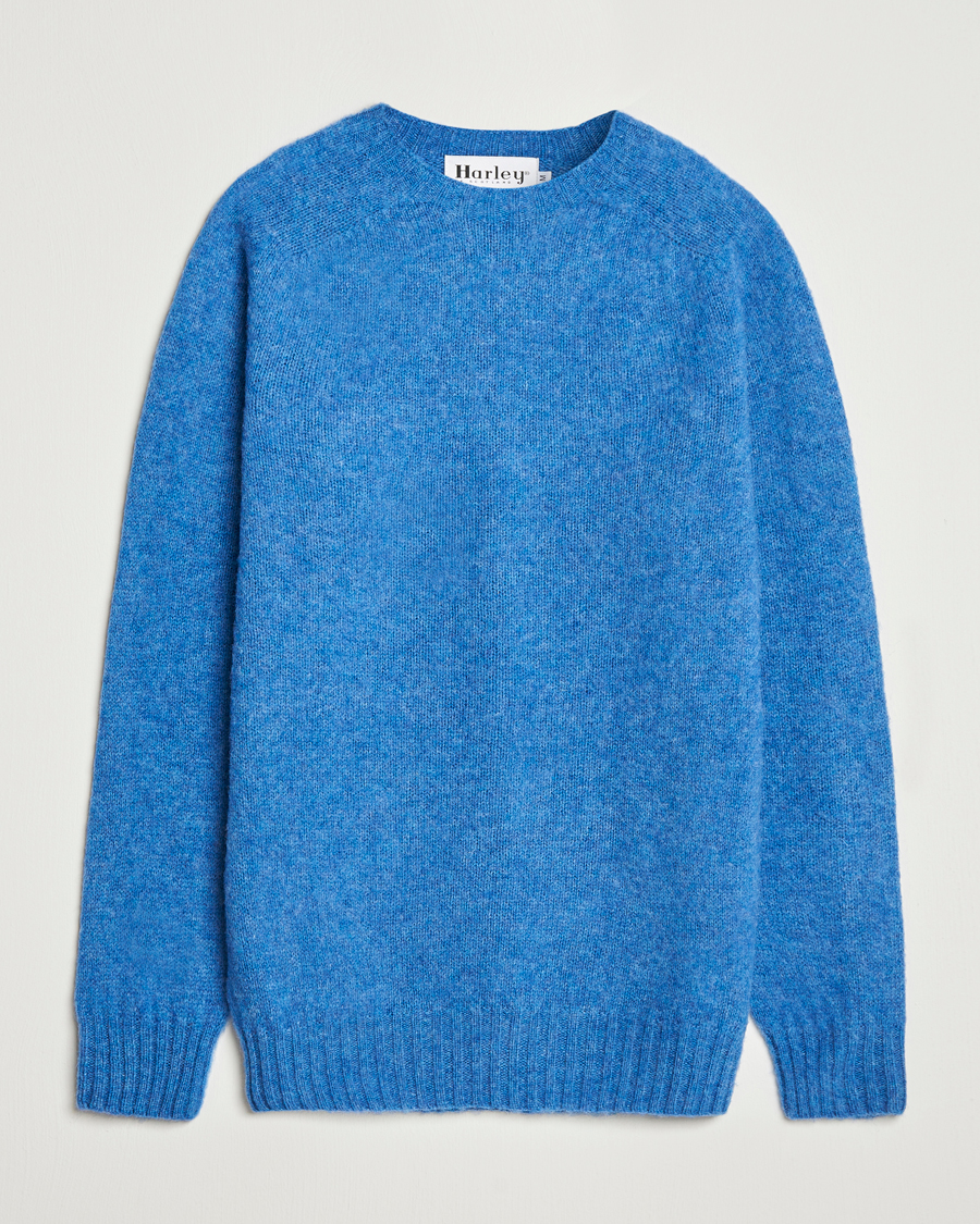 Homme | Pulls Et Tricots | Harley Of Scotland | Brushed Supersoft Lambswool Crewneck Cobalt