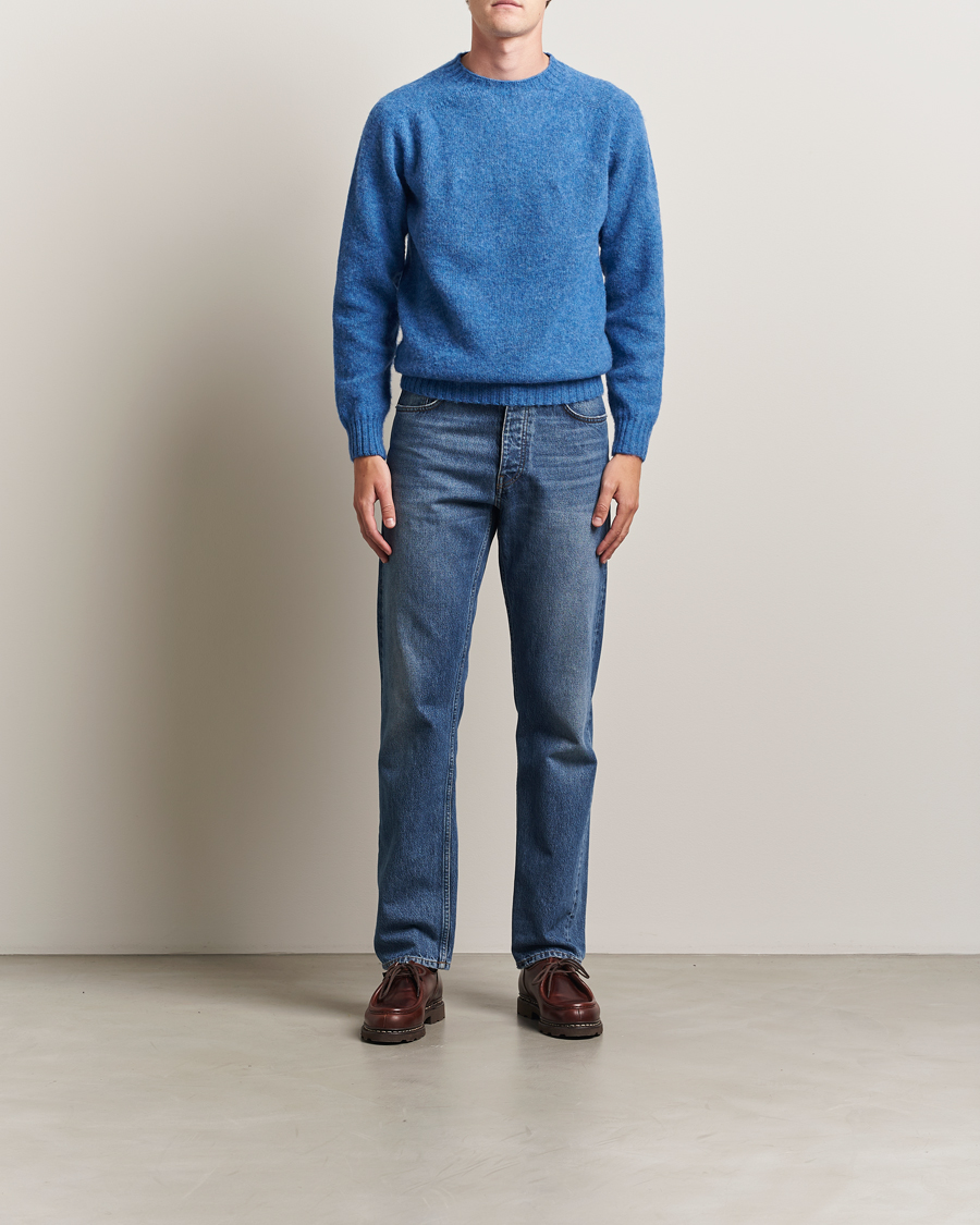 Homme | Pulls Et Tricots | Harley Of Scotland | Brushed Supersoft Lambswool Crewneck Cobalt