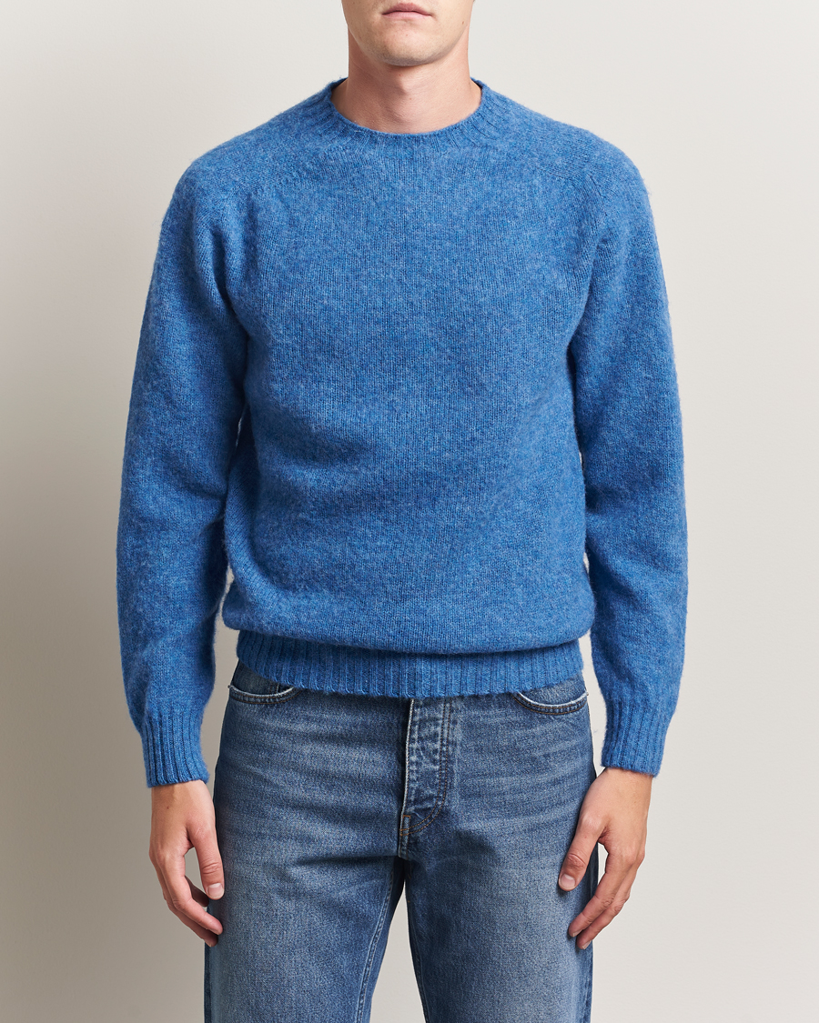 Homme | Pulls Et Tricots | Harley Of Scotland | Brushed Supersoft Lambswool Crewneck Cobalt