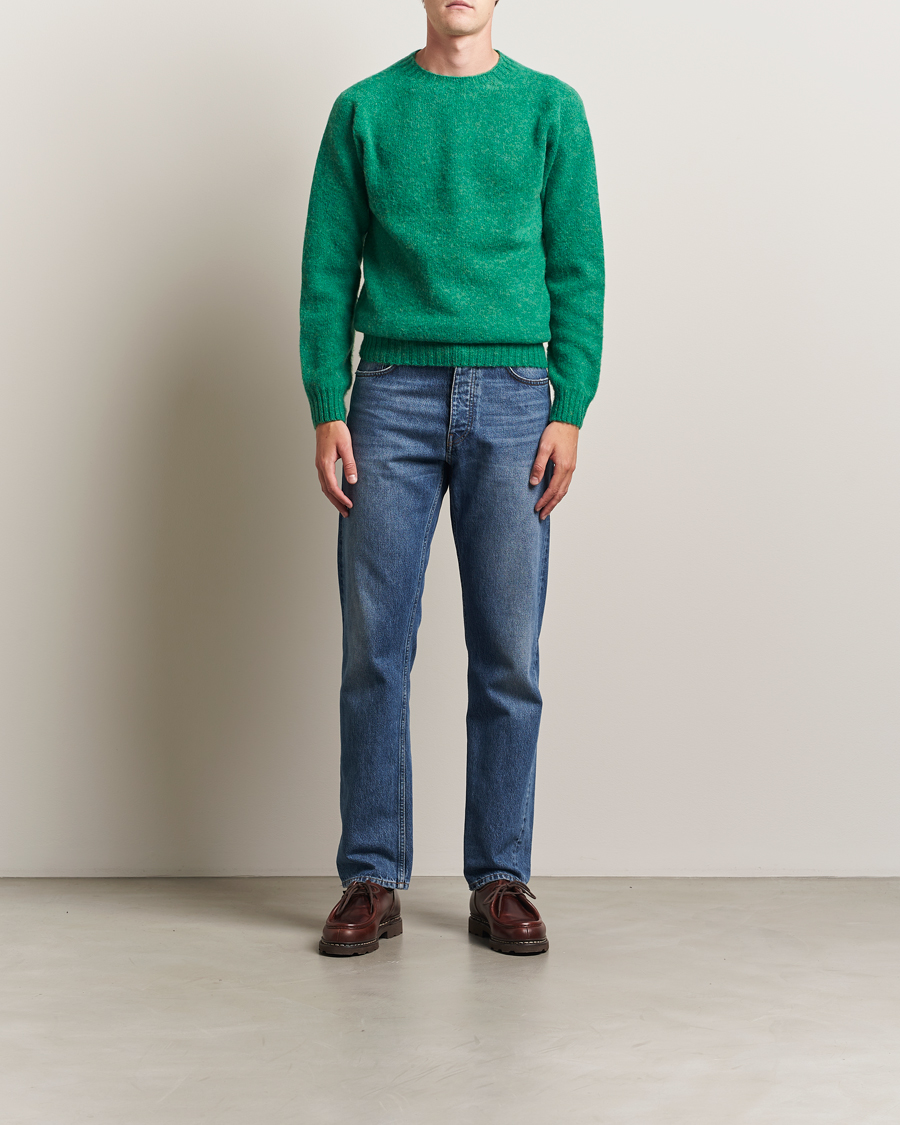 Homme | Pulls Et Tricots | Harley Of Scotland | Brushed Supersoft Lambswool Crewneck Evergreen