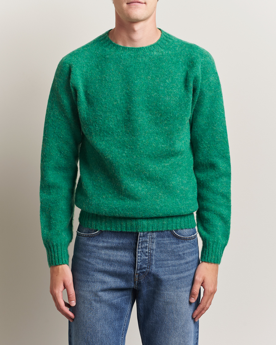 Homme | Pulls Et Tricots | Harley Of Scotland | Brushed Supersoft Lambswool Crewneck Evergreen