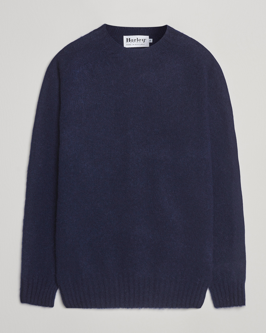 Homme | Pulls Et Tricots | Harley Of Scotland | Brushed Supersoft Lambswool Crewneck Navy