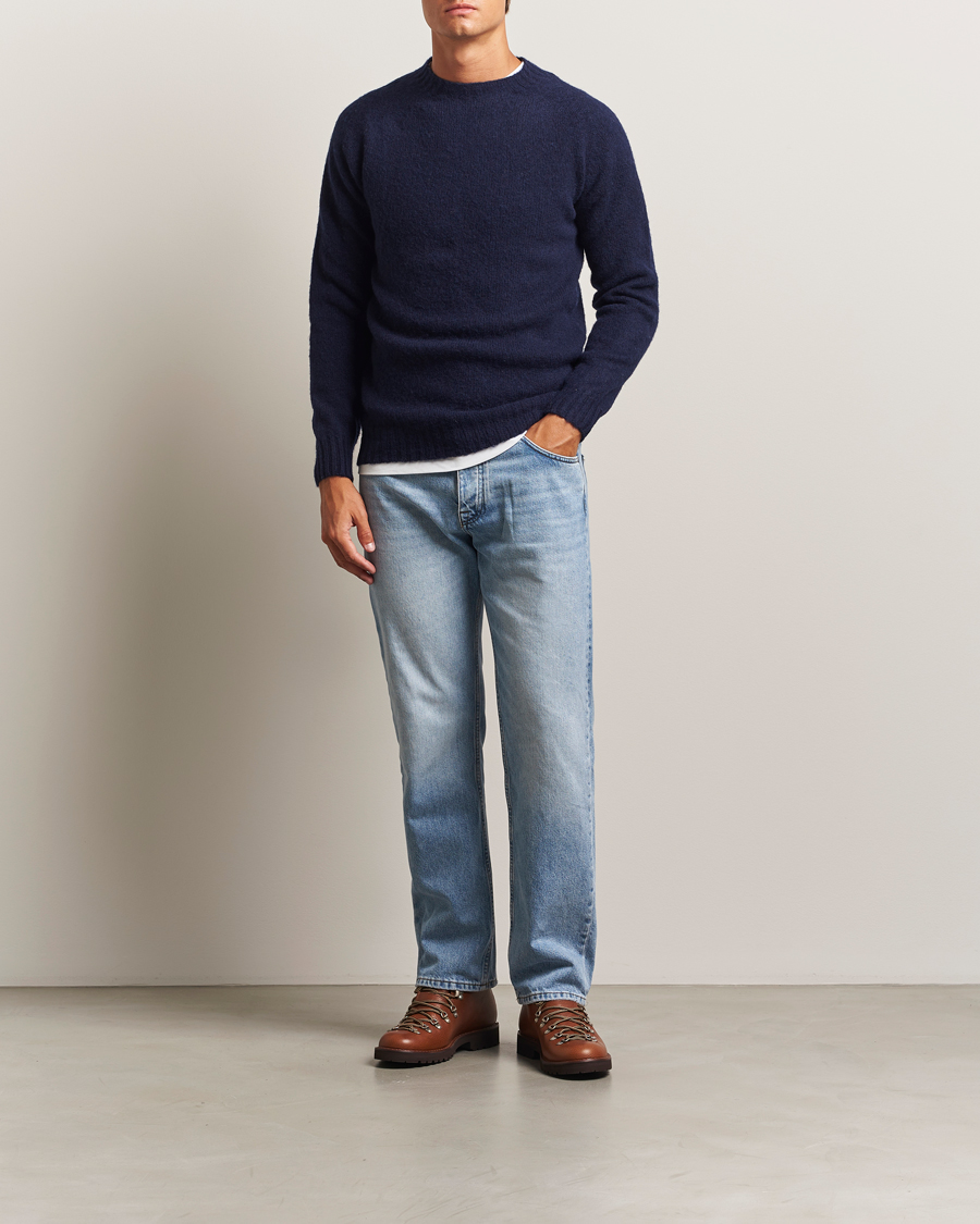 Homme | Pulls Et Tricots | Harley Of Scotland | Brushed Supersoft Lambswool Crewneck Navy