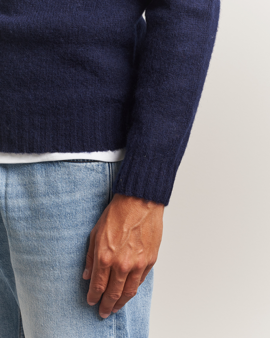 Homme | Pulls Et Tricots | Harley Of Scotland | Brushed Supersoft Lambswool Crewneck Navy