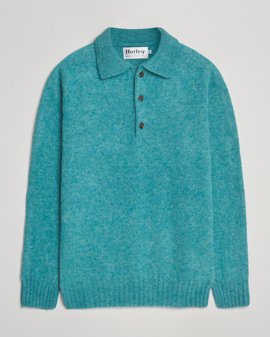Homme | Pulls Et Tricots | Harley Of Scotland | Brushed Supersoft Lambswool Polo Hummingbird