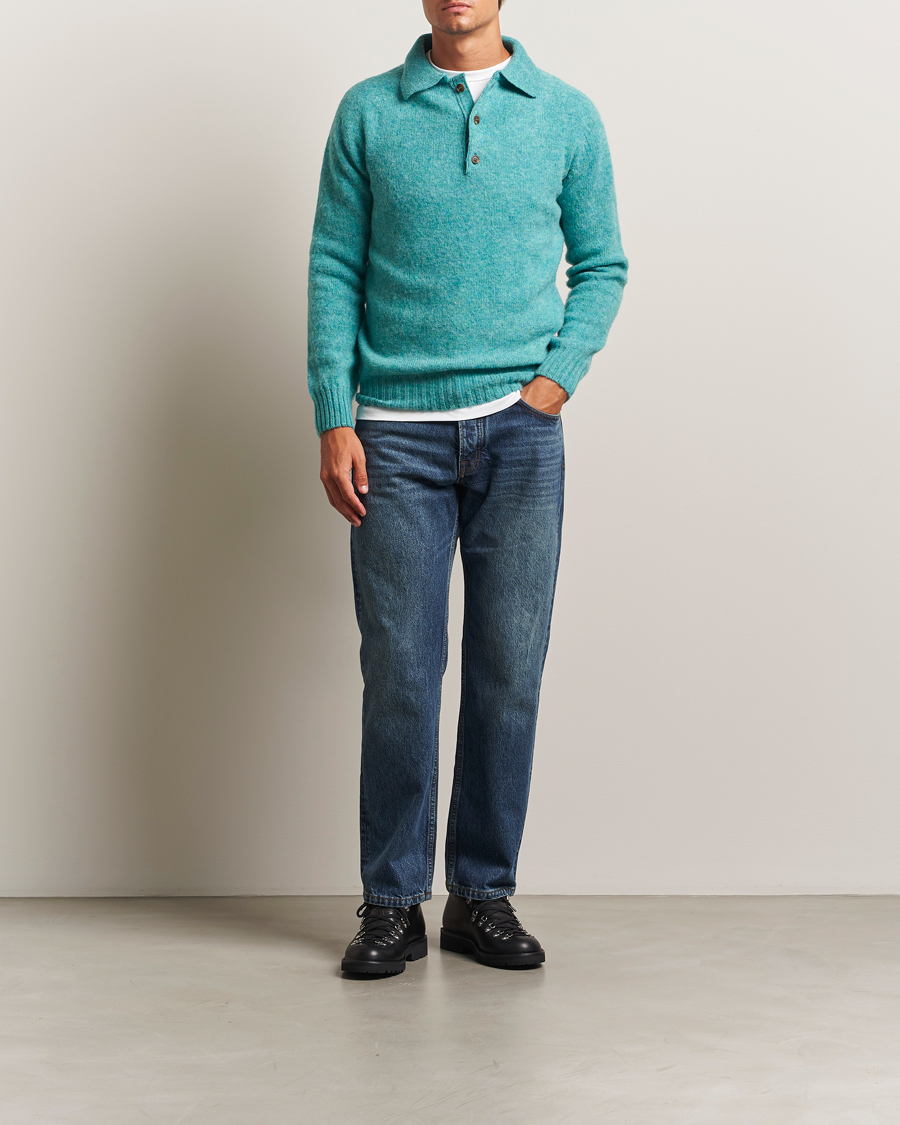Homme | Pulls Et Tricots | Harley Of Scotland | Brushed Supersoft Lambswool Polo Hummingbird
